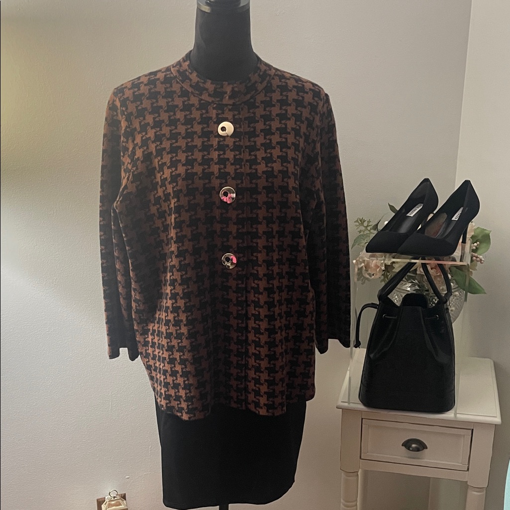Alison Sheri Brown And Black Houndstooth Cardigan Jacket